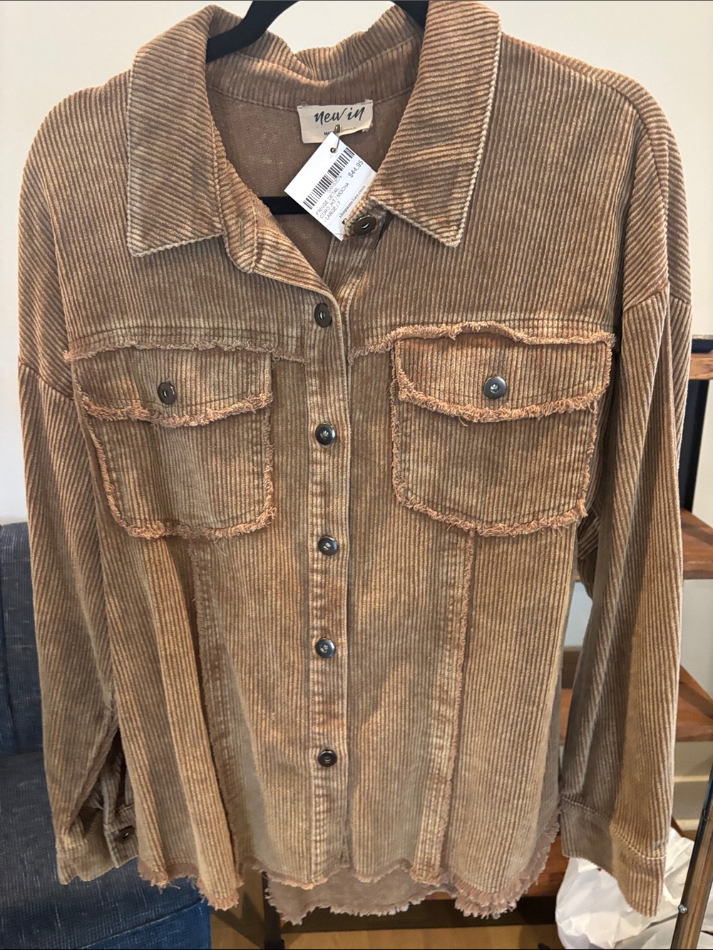New In Tan Corduroy Button-Up Shacket